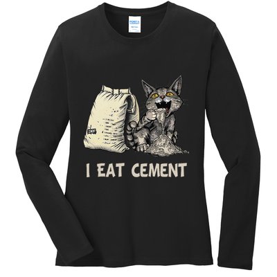I Eat Cement Funny Cat Meme Ladies Long Sleeve Shirt