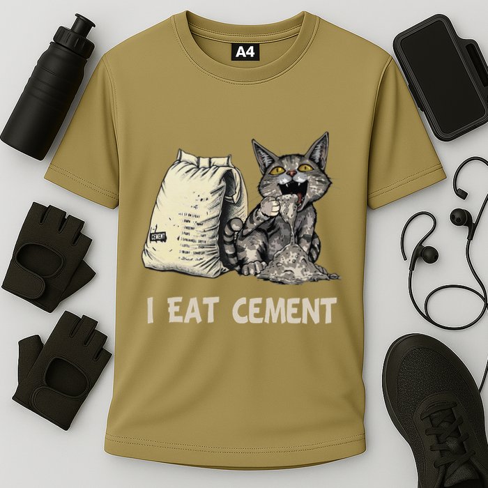 I Eat Cement Funny Cat Meme Cooling Performance Crew T-Shirt