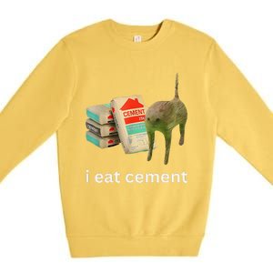 I Eat Cement Cursed Cat Funny Meme Premium Crewneck Sweatshirt