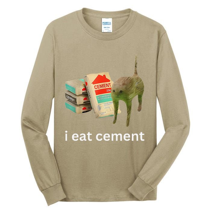 I Eat Cement Cursed Cat Funny Meme Tall Long Sleeve T-Shirt