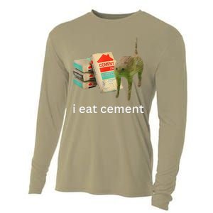 I Eat Cement Cursed Cat Funny Meme Cooling Performance Long Sleeve Crew