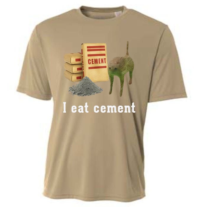 I Eat Cement Cursed Cat Funny Oddly Specific Dank Meme Cooling Performance Crew T-Shirt