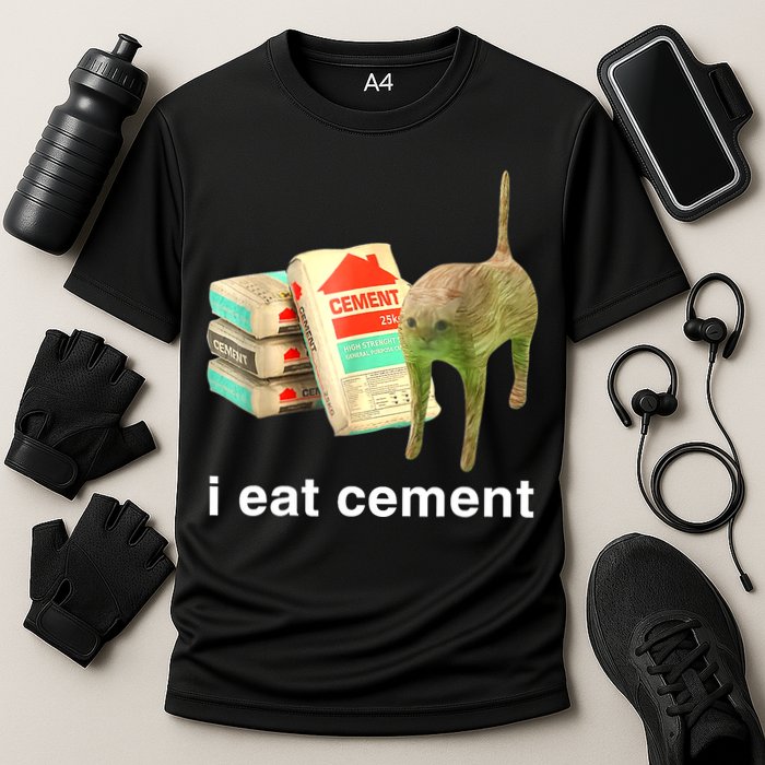 I Eat Cement Cursed Cat Funny Oddly Specific Dank Meme Performance Shirt