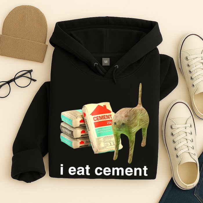 I Eat Cement Cursed Cat Funny Oddly Specific Dank Meme Hoodie