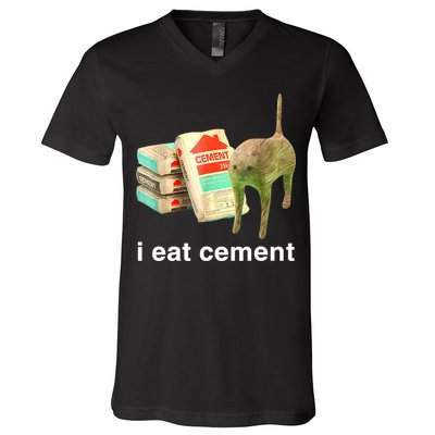 I Eat Cement Cursed Cat Funny Oddly Specific Dank Meme V-Neck T-Shirt