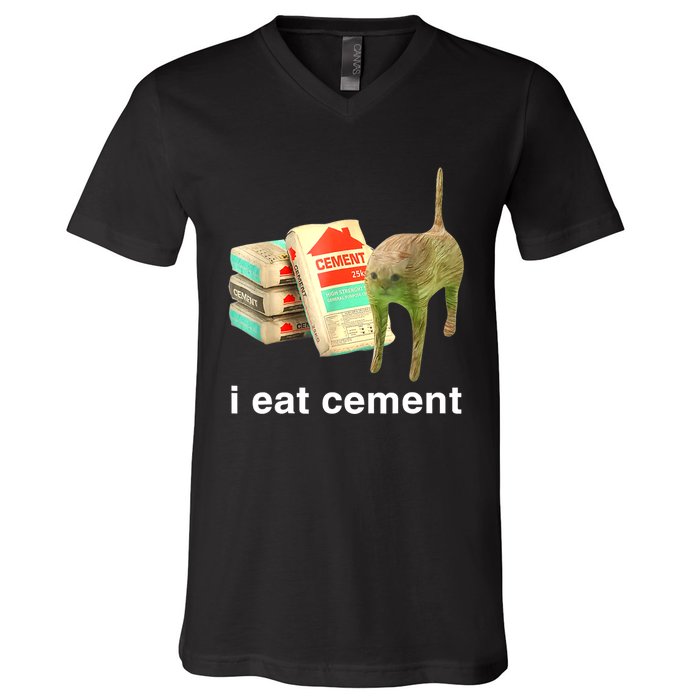 I Eat Cement Cursed Cat Funny Oddly Specific Dank Meme V-Neck T-Shirt