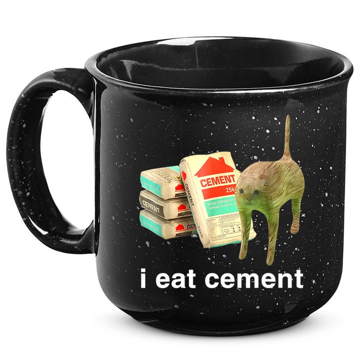 I Eat Cement Cursed Cat Funny Oddly Specific Dank Meme 15oz Campfire Ceramic Mug