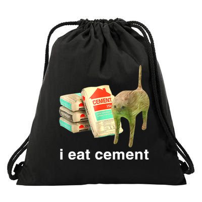 I Eat Cement Cursed Cat Funny Oddly Specific Dank Meme Drawstring Bag