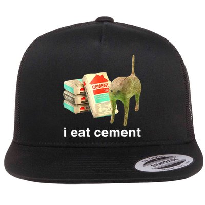 I Eat Cement Cursed Cat Funny Oddly Specific Dank Meme Flatbill Hat