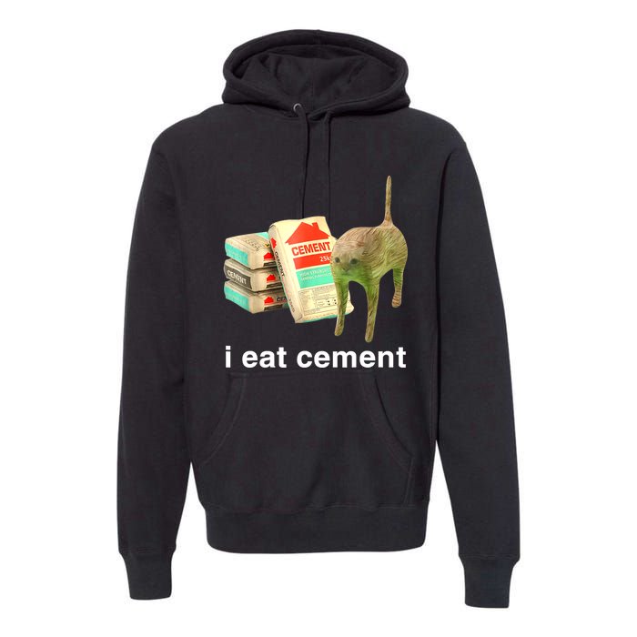 I Eat Cement Cursed Cat Funny Oddly Specific Dank Meme Premium Hoodie