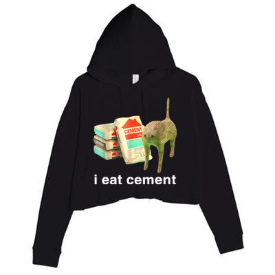 I Eat Cement Cursed Cat Funny Oddly Specific Dank Meme Crop Fleece Hoodie