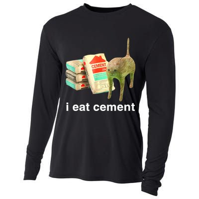 I Eat Cement Cursed Cat Funny Oddly Specific Dank Meme Cooling Performance Long Sleeve Crew