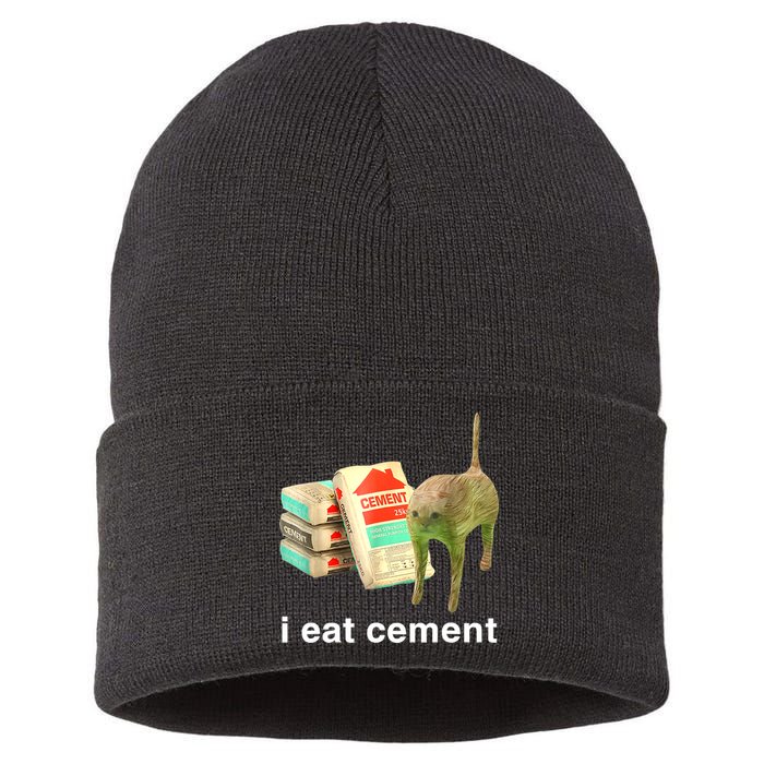 I Eat Cement Cursed Cat Funny Oddly Specific Dank Meme Sustainable Knit Beanie