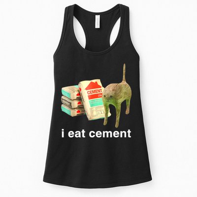 I Eat Cement Cursed Cat Funny Oddly Specific Dank Meme Womens Tank Top