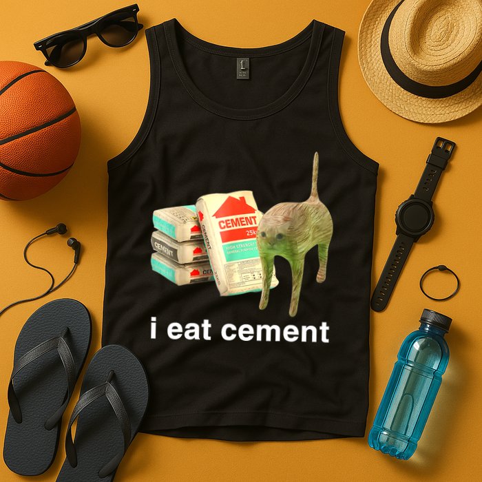 I Eat Cement Cursed Cat Funny Oddly Specific Dank Meme Tank Top