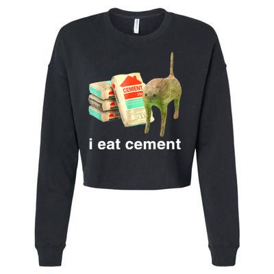 I Eat Cement Cursed Cat Funny Oddly Specific Dank Meme Cropped Pullover Crew