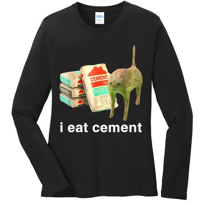 I Eat Cement Cursed Cat Funny Oddly Specific Dank Meme Ladies Long Sleeve Shirt