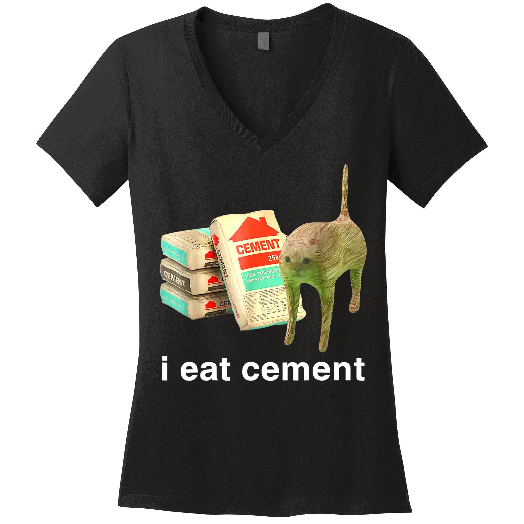 I Eat Cement Cursed Cat Funny Oddly Specific Dank Meme Women's V-Neck T-Shirt