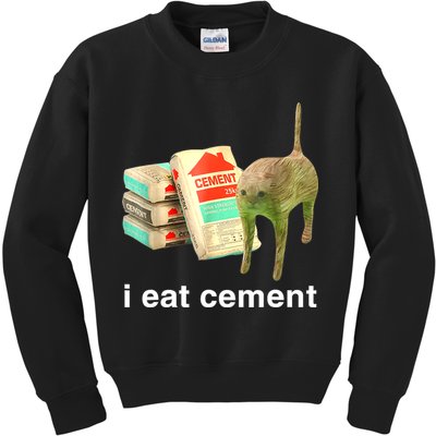 I Eat Cement Cursed Cat Funny Oddly Specific Dank Meme Kids Sweatshirt