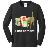 I Eat Cement Cursed Cat Funny Oddly Specific Dank Meme Kids Long Sleeve Shirt