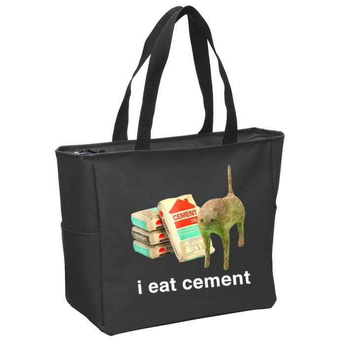 I Eat Cement Cursed Cat Funny Oddly Specific Dank Meme Zip Tote Bag