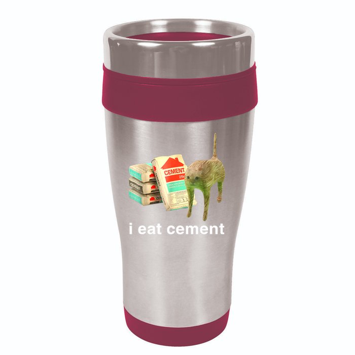 I Eat Cement Cursed Cat Funny Oddly Specific Dank Meme 16oz Travel Tumbler