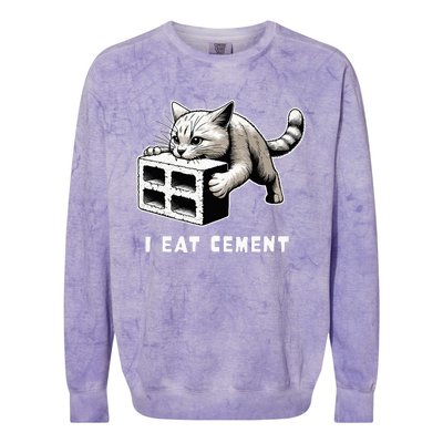 I Eat Cement Cursed Cat Funny Weird Meme Colorblast Crewneck Sweatshirt