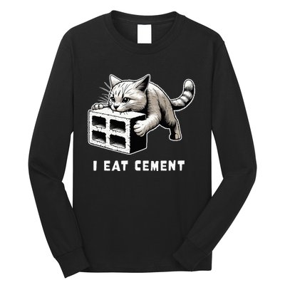 I Eat Cement Cursed Cat Funny Weird Meme Long Sleeve Shirt