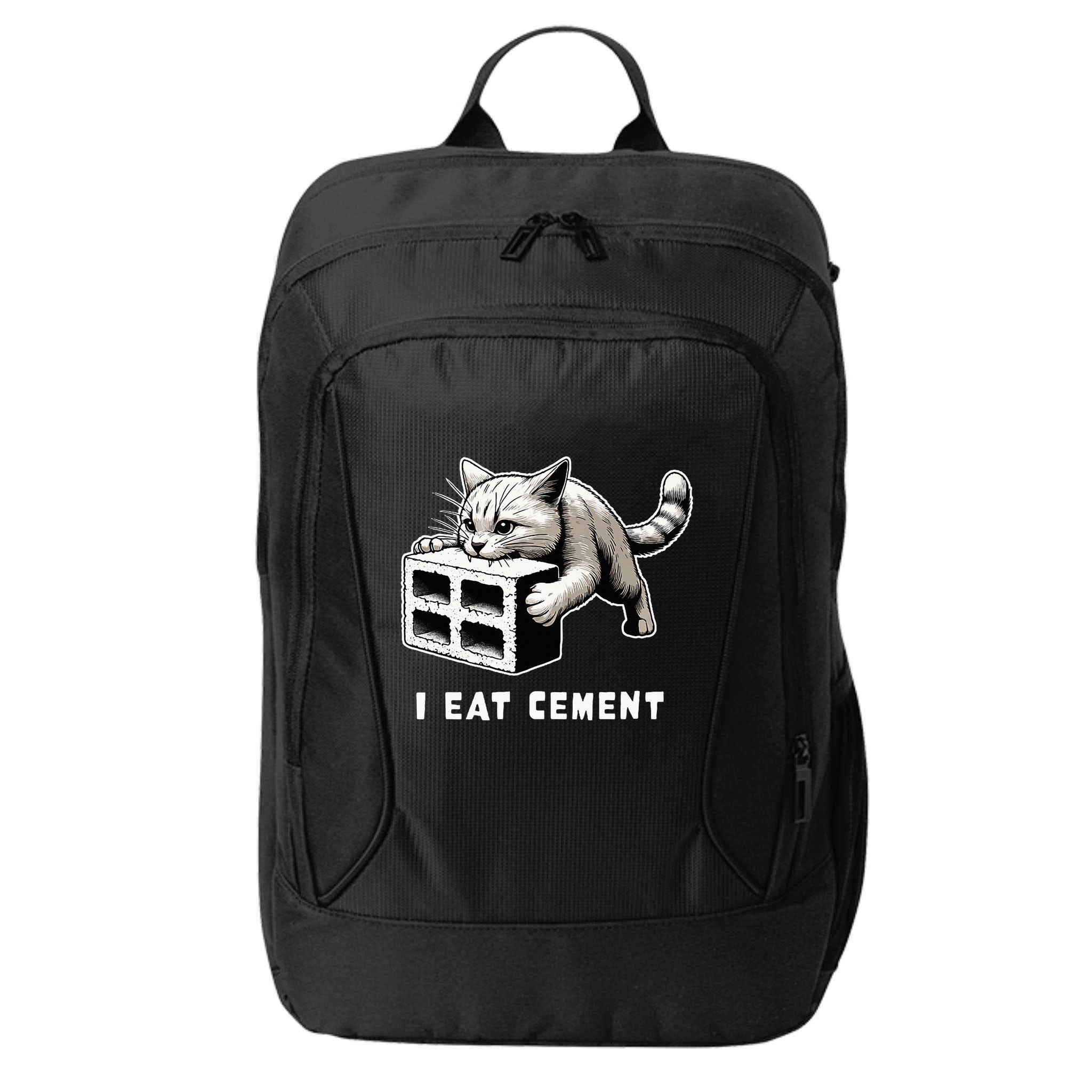 I Eat Cement Cursed Cat Funny Weird Meme City Backpack