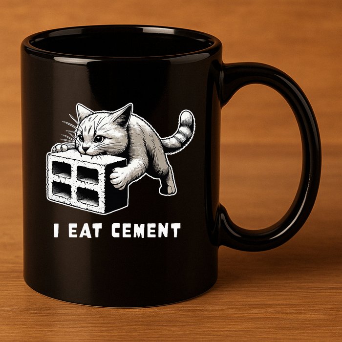 I Eat Cement Cursed Cat Funny Weird Meme 11oz C Handle Ceramic Mug