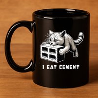 I Eat Cement Cursed Cat Funny Weird Meme 11oz C Handle Ceramic Mug