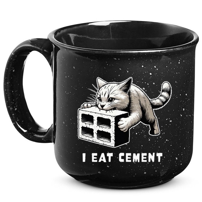 I Eat Cement Cursed Cat Funny Weird Meme 15oz Campfire Ceramic Mug
