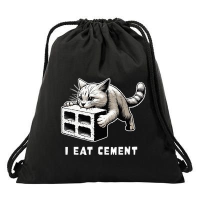 I Eat Cement Cursed Cat Funny Weird Meme Drawstring Bag
