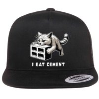 I Eat Cement Cursed Cat Funny Weird Meme Flat Bill Trucker Hat