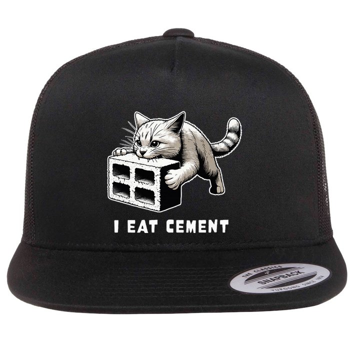 I Eat Cement Cursed Cat Funny Weird Meme Flat Bill Trucker Hat