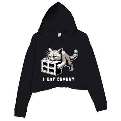 I Eat Cement Cursed Cat Funny Weird Meme Crop Fleece Hoodie