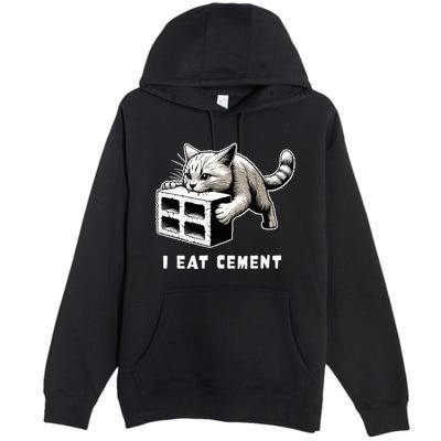 I Eat Cement Cursed Cat Funny Weird Meme Premium Pullover Hoodie