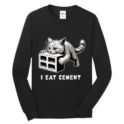I Eat Cement Cursed Cat Funny Weird Meme Tall Long Sleeve T-Shirt