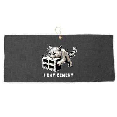 I Eat Cement Cursed Cat Funny Weird Meme Large Microfiber Waffle Golf Towel