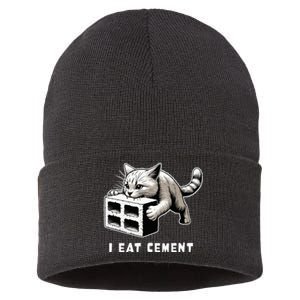 I Eat Cement Cursed Cat Funny Weird Meme Sustainable Knit Beanie