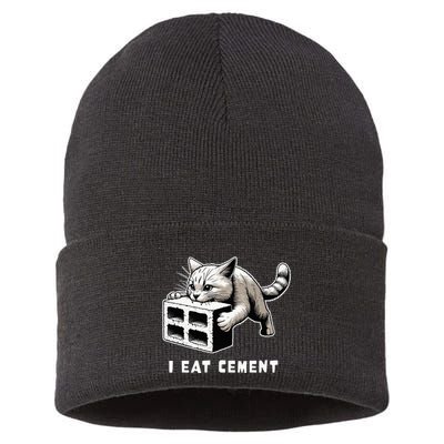 I Eat Cement Cursed Cat Funny Weird Meme Sustainable Knit Beanie