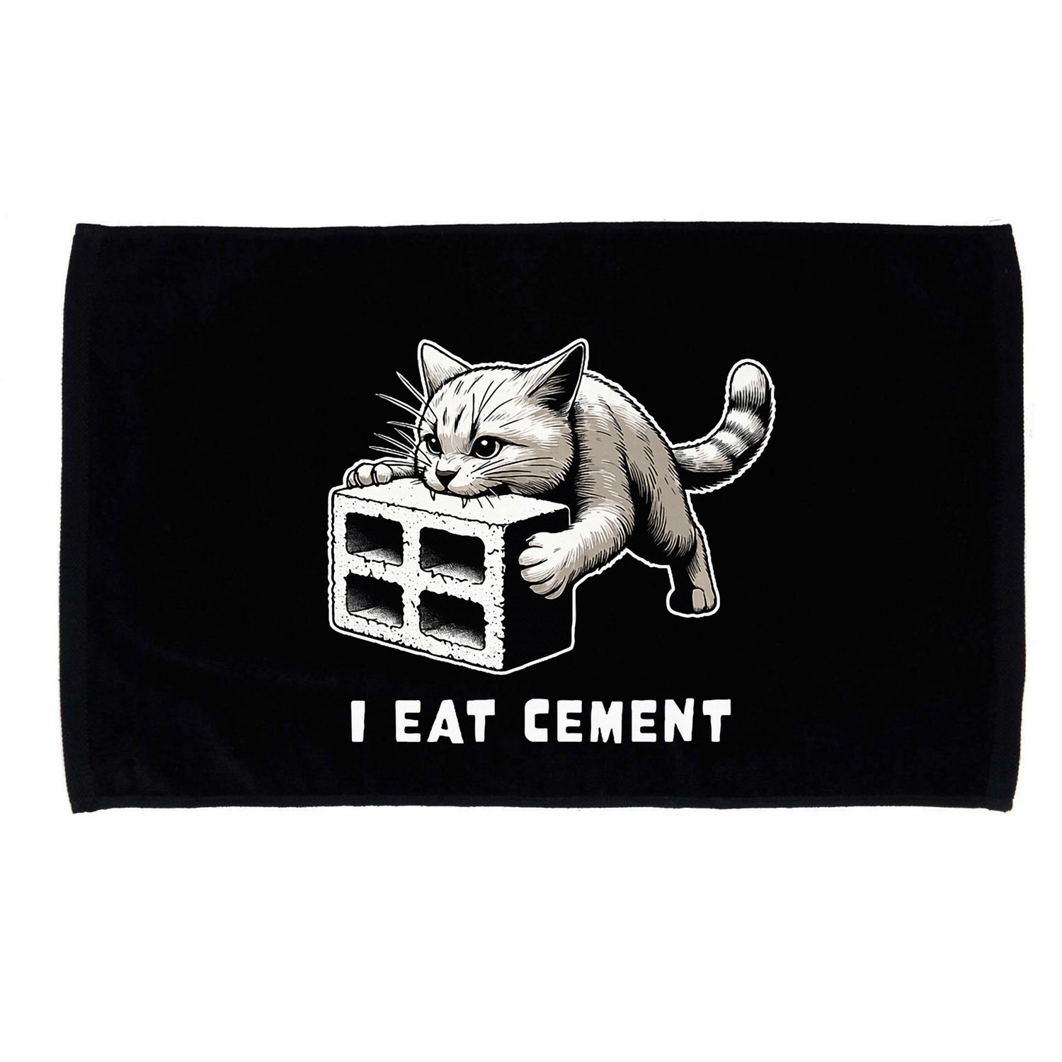 I Eat Cement Cursed Cat Funny Weird Meme Microfiber Hand Towel