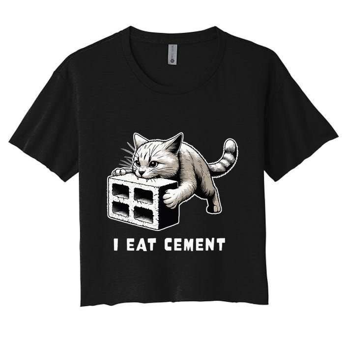 I Eat Cement Cursed Cat Funny Weird Meme Women's Crop Top Tee