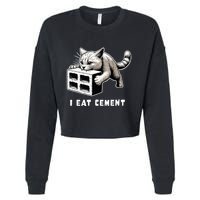 I Eat Cement Cursed Cat Funny Weird Meme Cropped Pullover Crew