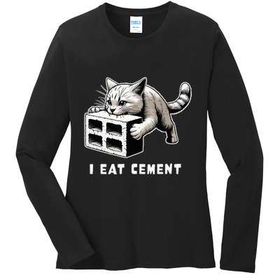 I Eat Cement Cursed Cat Funny Weird Meme Ladies Long Sleeve Shirt