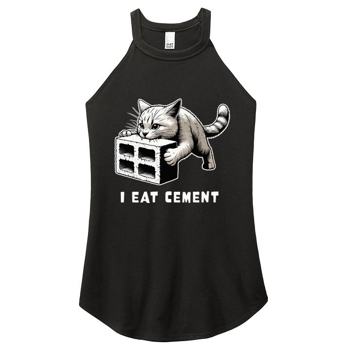 I Eat Cement Cursed Cat Funny Weird Meme Women's Perfect Tri Rocker Tank