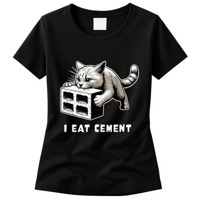 I Eat Cement Cursed Cat Funny Weird Meme Womens T-Shirt