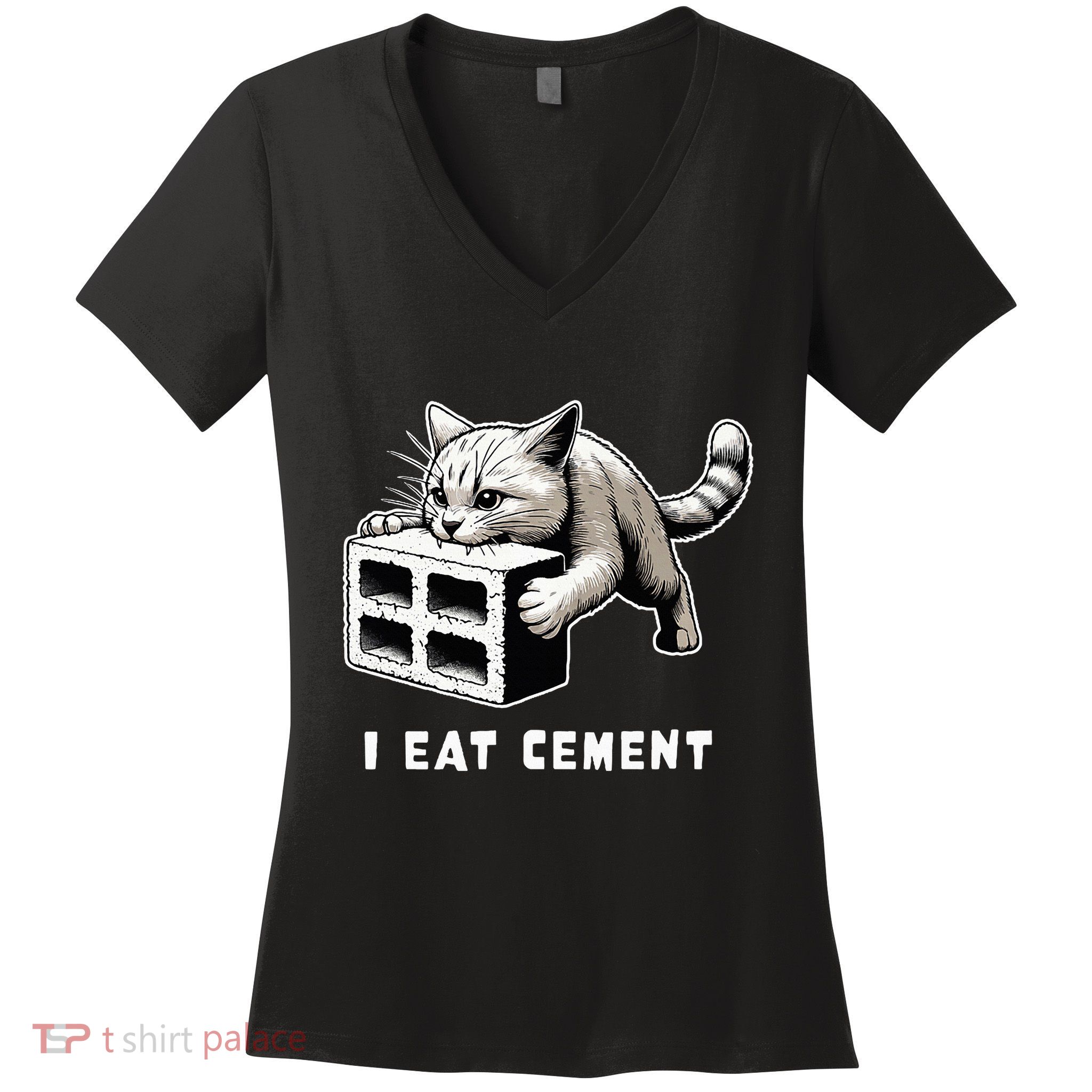 I Eat Cement Cursed Cat Funny Weird Meme Women's V-Neck T-Shirt