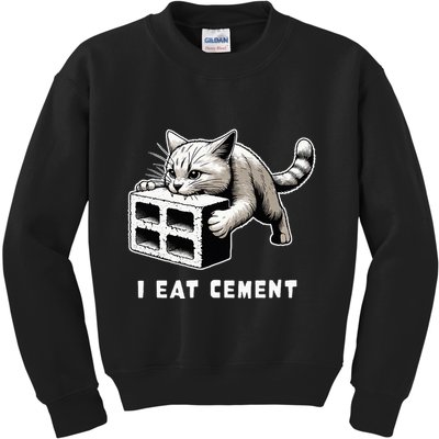 I Eat Cement Cursed Cat Funny Weird Meme Kids Sweatshirt