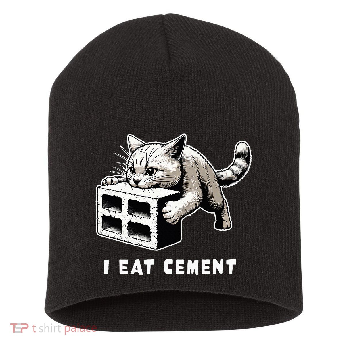 I Eat Cement Cursed Cat Funny Weird Meme Short Acrylic Beanie